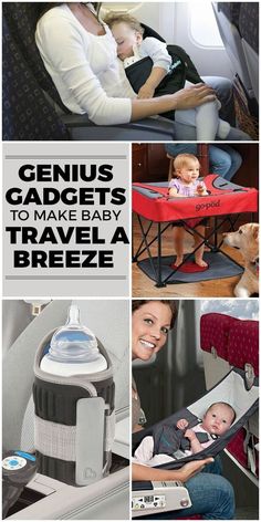 a collage of photos with the words genius gadgets to make easy travel a breeze