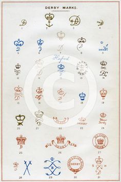 an old poster with many different symbols on it