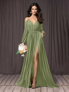 Presley Elegant A-Line V Neck Pockets Chiffon Dresses Flowy V-neck Bridesmaid Dress For Formal Occasions, Elegant Party Dresses With Pockets, Party Dress With Pockets And V-neck, Elegant Flowy V-neck Bridesmaid Dress, Green V-neck Dress With Pockets, Elegant Green V-neck Chiffon Dress, Elegant Green Flowy V-neck Dress, Elegant Green V-neck Bridesmaid Dress, Elegant Green Chiffon V-neck Dress