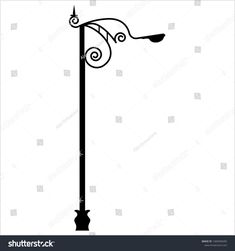 a street lamp silhouetted against a white background with swirly lines on the pole