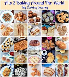 a collage of baked goods from around the world including breads, pastries and muffins