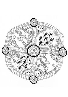 an intricately designed design in black and white, with circles on the center of it