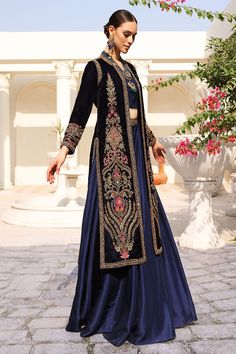 Formal Dresses 2023, Lion Blue, Skirt Lehenga, Ornamental Motifs, Pakistani Dresses Party, Nomi Ansari, Sharara Designs, Pakistani Fancy Dresses, Floral Border Design