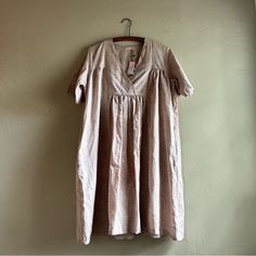 Pehro Design Linen Tunic Dress Brand New Condition 100% Linen Light Neutral Dusty Pink Color Size S Length 38" Width 24” Half Sleeve 11" Side Seam Pockets Loose Tunic Style Fit From Chest And Waist Pink Linen Dress With Short Sleeves, Pink Short Sleeve Linen Dress, Pink Relaxed Fit Dress, Pink Relaxed Fit Dress For Daywear, Pink Relaxed Fit Midi Dress With Short Sleeves, Pink Linen Knee-length Dress, Pink Linen Short Sleeve Dresses, Big Shirts, Dusty Pink Color