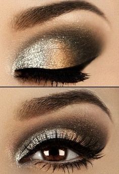 70s fever... pretty disco glam #makeup #eyeliner Broken Makeup, Gold Eye Makeup Tutorial, Gold Eye Makeup, Makeup Pallets