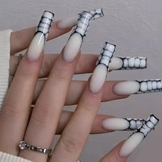 Goth Square Nails, Nails Y2k Long, Animal Geometric, White Y2k, Nails 3d, Nagel Tips, Long Nail, Nail Type