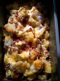 a casserole dish with meat and cheese