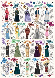 a poster with many different types of people in medieval costumes and names on it, including the