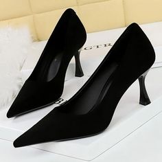 Suede Black Wine Glasses High Heels Trendy Black Heels For Formal Occasions, Trendy Black Heels For Office, Modern Black Pointed Toe Heels, Office Shoes For Women, Black Wine Glasses, Glass Heels, Office Shoes, Pump Types, Spike Heels