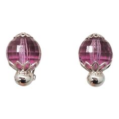 This is part of Chairish’s Costume Jewelry assortment.  Circa 1960 rhodium plated faceted disco ball-like faux-amethyst clip back earrings. Marked "Napier." Measure: 1 1/16 inches long by 13/16 inches wide. Condtion: Very good; a tiny amount of wear only noticeable upon very close inspection.  Please reference the measurements noted in the description above for the best approximate dimensions. Please reach out to the seller under "Ask the Seller" for specific questions regarding the measurements Elegant Purple Clip-on Earrings For Formal Occasions, Purple Clip-on Earrings, Formal Clip-on Round Crystal Earrings, Purple Clip-on Earrings For Formal Occasions, Elegant Purple Clip-on Earrings For Party, Purple Clip-on Earrings For Party, Modern Branding, Accessories Jewelry Earrings, Clip Earrings