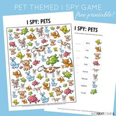 a printable pet themed spy game for kids to learn how to spell the word i spy