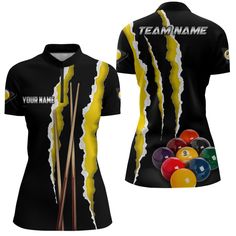 a women's shirt with billiards and balls on it