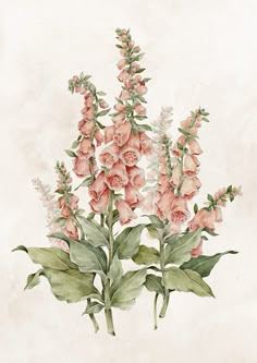 a painting of pink flowers with green leaves