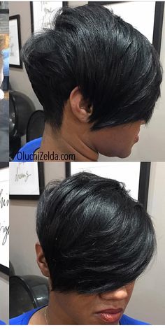 Pixie Haircut For Black Women Round Face, 27 Piece Quick Weave Pixie Black Women, Hair Bangs Long, Mixed Hairstyles, Black Hair Long, Black Pixie, Black Hair Short Cuts