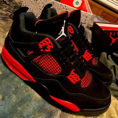 Air Jordan 4 Red Thunder Air Jordan 4 Red Thunder, Jordan 4 Red Thunder, Jordan 4 Red, Red Thunder, Wallpapers Phone, Wallpapers For Iphone, Air Jordan 4, Jordan Shoes, Aesthetic Pictures