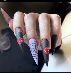 Anime Nails Art, Nail Art Dessin, Red Nail Art, Cute Acrylic Nail Designs