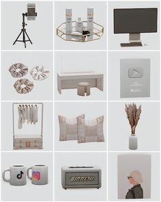 a collage of various objects including coffee mugs and other items