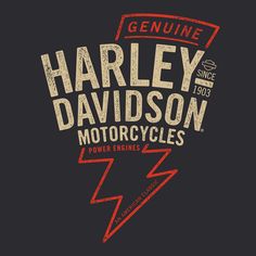 the harley davidson logo is shown on a black shirt with red and yellow lightnings