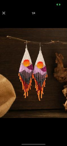 Beautiful sunset beaded earrings! Artsy Earrings For Summer Beach Occasions, Artsy Earrings For Summer Beach Outings, Artsy Earrings For Beach In Summer, Artsy Earrings For Beach And Summer, Summer Beaded Fringe Tassel Dangle Earrings, Summer Beaded Fringe Tassel Earrings, Dangle Beaded Fringe Tassel Earrings For Beach, Summer Beaded Fringe Dangle Earrings, Bohemian Colorful Beads Earrings For Vacation