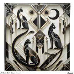 an art deco tile with two cats on it