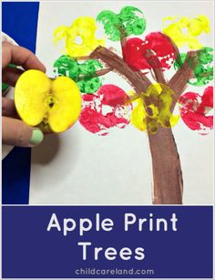 an apple tree made out of paper with the words apple print trees written on it