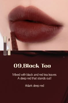 Milk Tea Lip Tint, Dark Lip Tint, Dark Red Lip Tint, Romand Milk Tea Velvet Tint, Shades Of Red Lipstick, Best Lipstick Shades, Lip Ideas, Lip Tints, Dark Red Lips