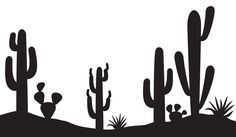 cactus silhouettes in the desert with white background