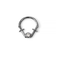 a silver nose ring with a diamond in the middle and two screws attached to it