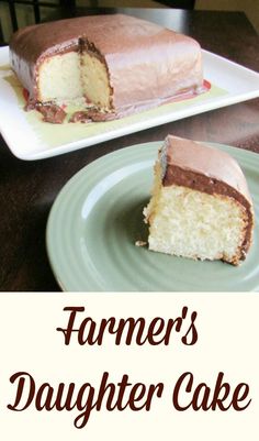 a piece of cake sitting on top of a green plate next to a slice of cake