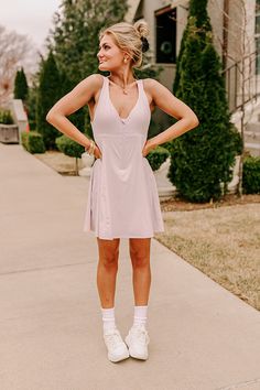 - Grab a post-workout latte in this beautiful dress! - Fully lined stretchy material - A zippered v-cut neckline - Removable padding for additional support - A sleeveless cut - Cut out detail on the back - Built-in athletic shorts with functional side pockets - A figure flattering silhouette that ends in a mini dress length hemline Athletic Dress, Dusty Purple, V Cut, V Cuts, Post Workout, Beautiful Dress, Athletic Shorts, Stretchy Material, Dress Length