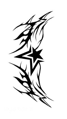 a black and white tattoo design with stars on the side, in an abstract manner