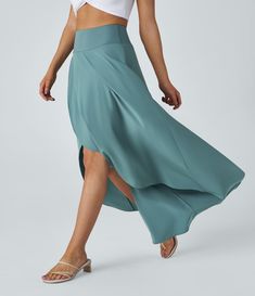 Women’s Breezeful™ High Waisted High Low Ruffle 2-in-1 Flowy Quick Dry Casual Regular Maxi Skirt - Halara Halara Skirt, Draping Skirt, Casual Maxi Skirt, Midi Skirt Casual, Maxi Rok, Summer Adventures, Active Wear Outfits, Summer Skirts, Belleza Natural