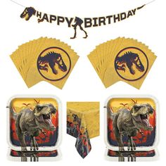 an image of dinosaur birthday party supplies