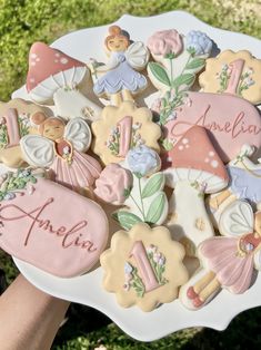 some cookies are on a plate and someone is holding one