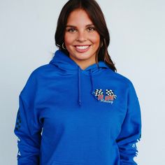 Royal Blue hoodie, boyfriend fit. Our model is wearing size large (unisex). Size up for an oversized fit. 50% cotton, 50% polyester. Items are MADE TO ORDER. Production can take up to 7 business days. Shipping time is additional, and varies by carrier. Need to change your order, or upgrade your shipping for faster delivery? Send us a message! Changes can be made within 1 hour of placing your order (during business hours). We do not accept any sorority or design changes in order notes or via Messages. To get started with your organization's custom group order, please click the link below: https://aliandariel.typeform.com/to/Ydwe4k Please visit our FAQ page for more information: https://aliandariel.com/pages/faq Blue Long Sleeve Hoodie For Team Spirit, Blue Sports Team Themed Hoodie, Blue Team Spirit Hoodie For Streetwear, Blue Hoodie For Game Day Fan Apparel, Blue Cotton Hoodie For Game Day, Blue Team Spirit Hoodie Sweatshirt, Blue Sporty Hoodie For Game Day, Blue Hooded Hoodie For Game Day, Sporty Blue Hoodie For Game Day