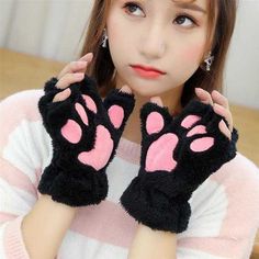 size: One Size, Color: Black Half Gloves, Claw Gloves, Paw Gloves, Gloves Fashion, Gloves Pattern, Fingerless Mittens, Bear Paws, Cat Paw