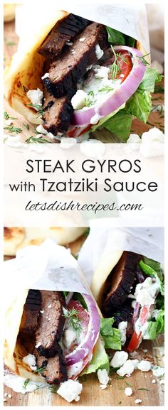 steak gyros with tzatzka sauce and lettuce