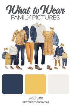 what to wear family pictures with the colors yellow, blue and white in this color scheme