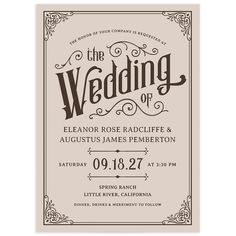 a wedding card with the words, the wedding or