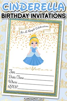 a birthday card with an image of a princess in blue and gold on the front