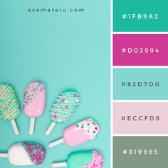 the color scheme is pink, teal, and green with sprinkles on them