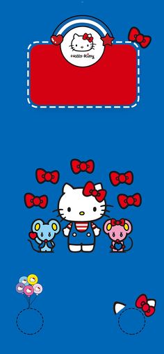 an image of hello kitty and her friends in the sky with red bows on their heads