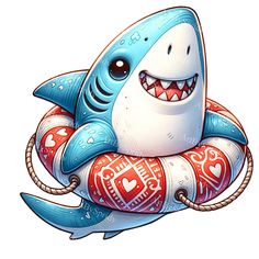 a cartoon shark with a life preserver on it's back