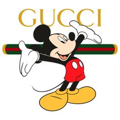 a cartoon mickey mouse with the word gucci on it's chest and feet