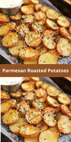 roasted potatoes with parmesan and seasoning on top