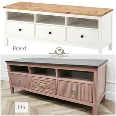 two different types of furniture are shown in the same image, one is white and the other is pink