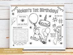 personalized birthday coloring page with balloons and animals