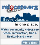 a sign that reads, relocate org every place in one place watch community videos, see school information, find a realtor and more