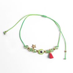 A bracelet featuring a colorful eye charm, symbolizing protection and intuition, designed to add a vibrant and meaningful touch to your ensemble.