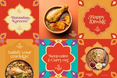 Curried Away | Brand Identity :: Behance South Asian Branding, Indian Food Design, Indian Restaurant Branding, Indian Branding, Indian Graphic Design, South Indian Design, Chicken Butter Masala, Social Media Campaign Design, Instagram Branding Design